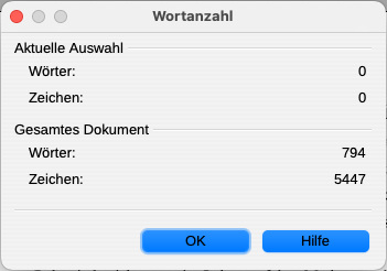 Wörter und Zeichen ermitteln in OpenOffice